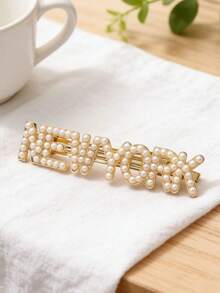 开斋节快乐奢华珍珠字母发夹，中东风格金色金属发饰，百搭优雅发夹 - 彩色 - 查看 6