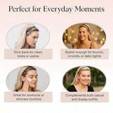 2 Pcs-Headbands For Women Non Slip – Fashion Accessories For Slicked Back Styles - Comfortable Comb Headband With Teeth |   Ideal Gifts For Women - Tortoise & Black Headband - 黑色 - 查看 7