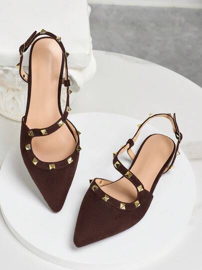 2025 New Stylish Pointed Toe Rivet Shoes, Casual Slip-On Colorblock Hollow-Out Loafers For Women, Versatile For All Seasons