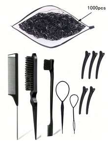 11-Piece Hair Tool Set Including 2 French Braiding Tools, 1 Rat Tail Comb, 1 Detangling Brush, 1 Pair Of Hair Clips, 5 Alligator Clips,And 1 Pack Of 1000 Elastics(Diameter 1.22cm/0.48in)(1 Pack Of 1000 Elastics Can Be Purchased Separately) - Multicolor - View 7