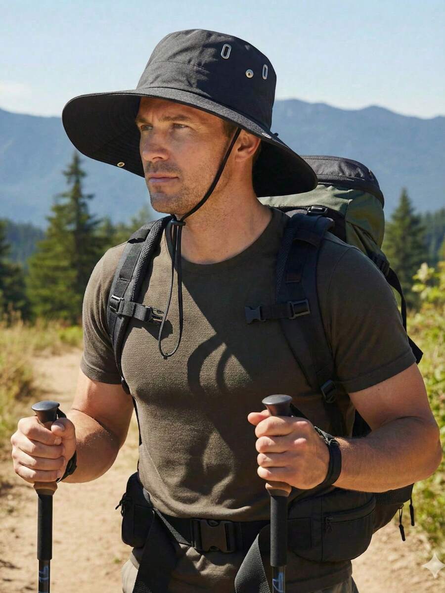 Bucket Hat With Drawstring Closure, Suitable For Hiking/Fishing/Mountaineering/Outdoor Work, Made Of Polyester, Easy To Store - Multicolor - View 1