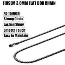Fiusem Black Flat Box Chains For Men, 3/5mm Stainless Steel Chain Necklace, Necklaces For Men And Women 16-28 Inches - 黑色3MM - 查看 5