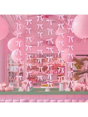 Black/Pink Bow Floral Pennant, Pink Bow Party Decor, Bridal Shower, Bachelorette Party, Birthday Party Decoration