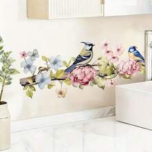 1/2 pezzi Adesivi murali con uccelli colorati su ramo d'albero e fiori, decalcomanie da parete rimovibili e impermeabili, decorazione artistica murale per camera da letto, soggiorno, divano, cucina, primavera, accessori per la casa, fai da te, carta da parati in PVC - Multicolore - Visualizzare 5