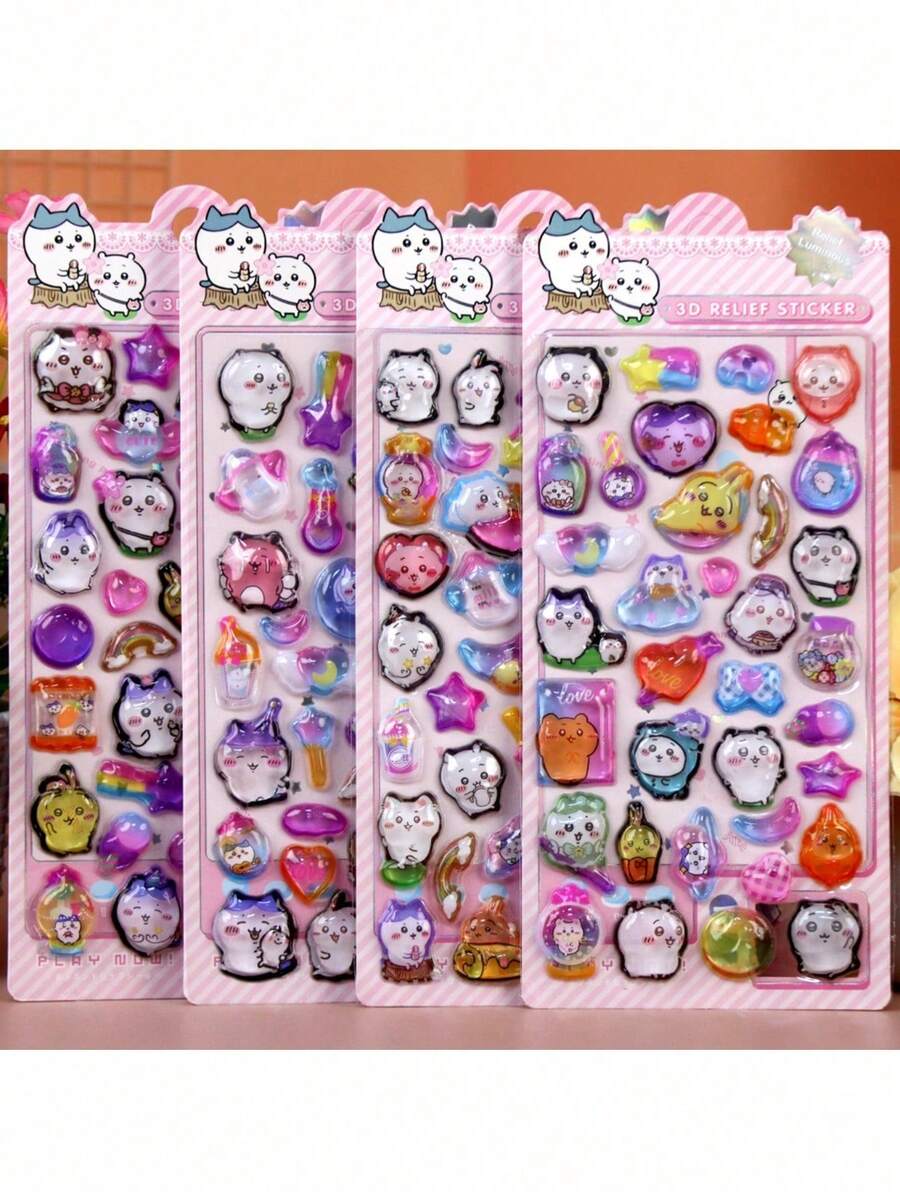 1pc Random Jiikawa Cartoon Cute 3D Relief Stickers, Suitable For Daily Decoration, Phone Case, Party Decoration, Stationery - Multicolor - View 1