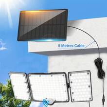 226LED White Light Outdoor Solar Three-Head Floodlight, Adjustable Light Board, Large Lighting Angle And Area, IP65, Remote Control +16.4ft Cable, Suitable For Garden/Courtyard/Balcony/Garage/Corridor/Swimming Pool/Porch Lighting Use - White Light - View 5