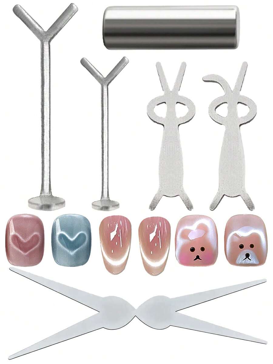 6 món dụng cụ làm móng nghệ thuật mắt mèo từ tính, thích hợp cho móng gel UV, que từ tính tự làm móng. - Bạc - Xem 1