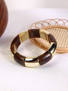 1条新款弹力手链，手工树脂抛光扎染手链，复古优雅串珠手链，时尚饰品，适合女性、女孩日常佩戴，也适合派对和旅行。