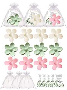 15/3件套婚礼花朵发夹礼盒，包含5瓣花朵发夹、感谢卡和10*12厘米礼品袋，适合婚礼派对回礼、派对礼物、婚礼纪念品，也适用于新娘送礼会、婚礼用品、单身派对、宾客纪念礼品等。 - 彩色 - 查看 1