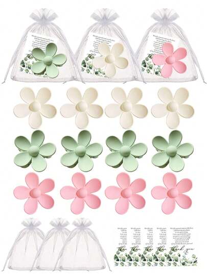 15/3pcs Wedding Flower Hair Clip Gift Set, 5-Petal Flower Hair Clips, Thank You Cards, 10*12cm Bags, Wedding Party Favors, Party Gifts, Wedding Souvenirs, Suitable For Bridal Shower, Wedding Supplies, Bachelorette Party, Guest Commemorative Gifts, Gifts For Guests