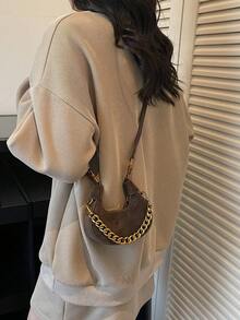 小巧时尚口红包跨境磨砂新月腋下包迷你链条2026新款斜挎包 - 咖啡 - 查看 4