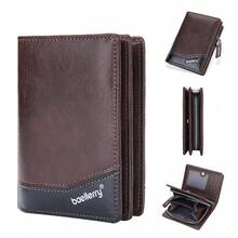 Baellerry Men's Short Wallet, European And American Retro Style, Multi-Card Slots, Closure, Patchwork Leather, Fashionable Zipper Coin Purse - Coffee Brown - View 5
