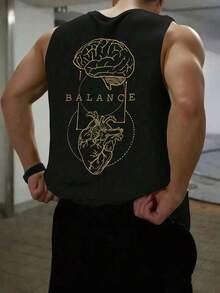 Áo tank top nam cổ tròn in họa tiết GRDR, kiểu dáng thường ngày, thích hợp cho mùa hè. - màu đen - Xem 2