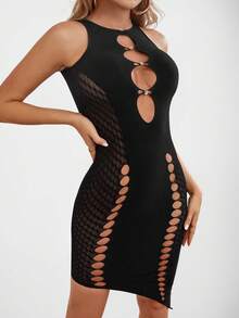 Women's Fashionable Sexy Sleeveless Mesh Dress - Black - View 5