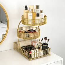 Extra Large Cosmetic Storage Rack, 3-Layer Large Capacity, Polished Metal, No Installation Required, Bathroom Storage Rack, For Countertops, Bathroom Countertops, Dressing Table Countertops - Gold - View 4