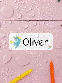 1/60/120/240pcs Customized Name Labels, Personalized Text Stickers, Cute Animal Pattern Waterproof Oil-Proof Transparent Labels, Perfect For Back To School, Lunch Boxes, Personal Items, Also Suitable For Tea Rooms, Home Gardens, Offices, Multi-Functional Decoration, Exquisite And Fashionable - Blue and White - View 7