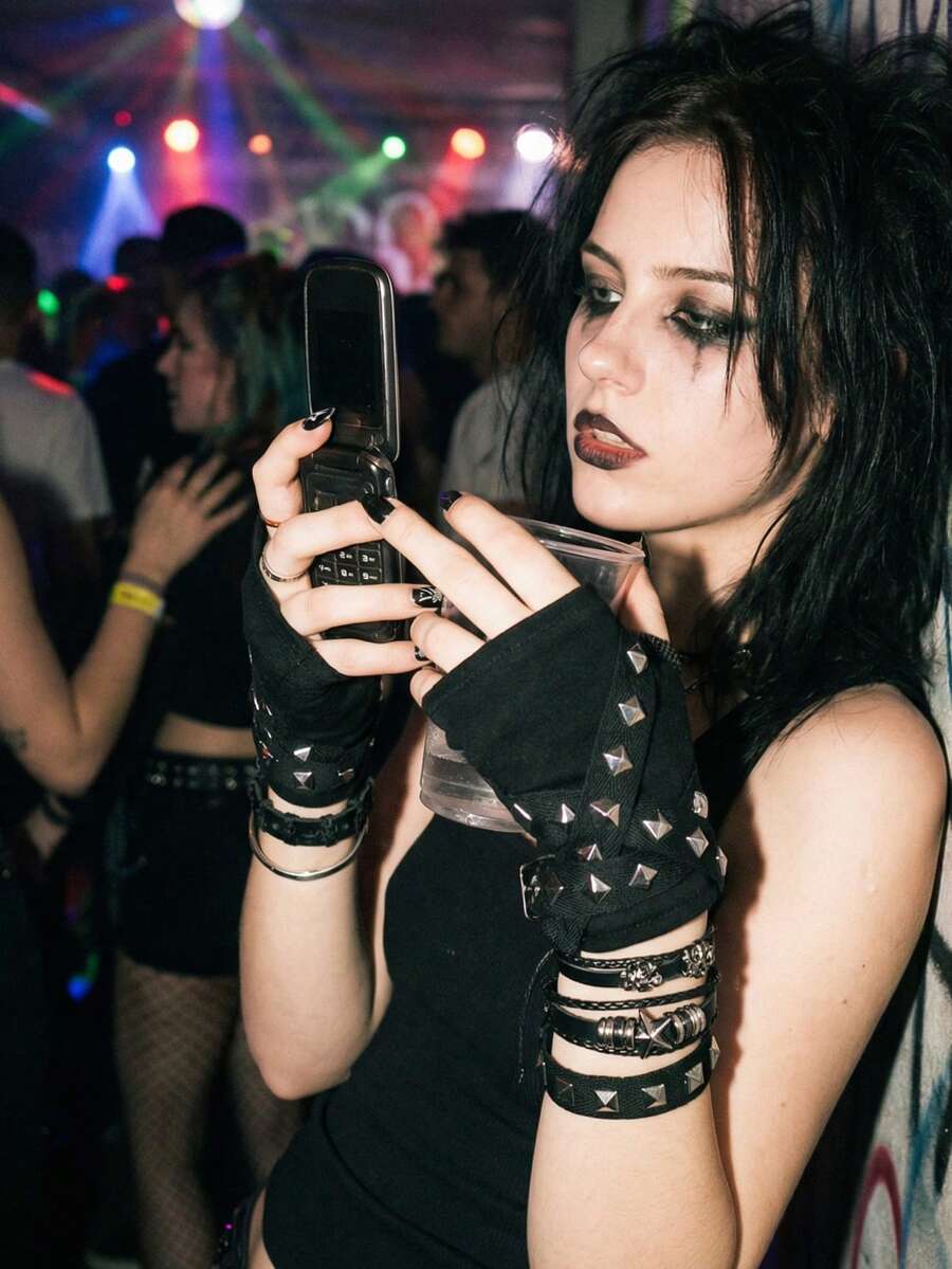 1 đôi găng tay hở ngón kiểu dáng thời trang, thắt dây chéo và đinh tán, găng tay ngắn tay ấm áp phong cách Punk Gothic, phụ kiện trang phục Halloween ngoài trời. - màu đen - Xem 1