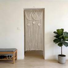 1pc Macrame Curtain, Boho Style Handmade Woven Tassel Valance Window Curtain For Room, Living Room, Entryway, Divider - Excluding Wooden Rod