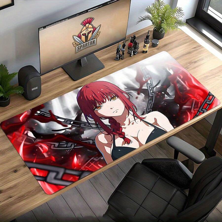 Makima Large Extended Gaming Mouse Pad With Makima Anime Art From Devil Is Strong - Non-Slip Rubber Base, Precision Edges, Oversized Rectangular Desk PC Gaming, Esports, Office - Great Anime Fans - 11.81x27.56in - View 1