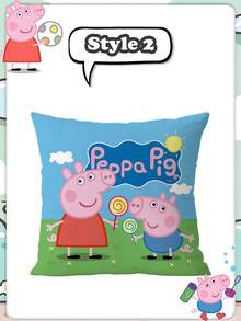 Travesseiro de Dormir, Travesseiro de Encosto, Travesseiro de Descanso, Travesseiro Casual de Dormitório da Família Peppa Pig, Quarto, Sala de Estar, Desenho Animado Simples e Casual - Multicolorido - Visão 5
