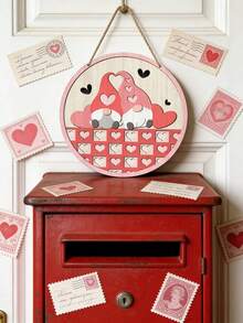 Valentine's Day Wooden Heart Gnome Sign, Round Holiday Door Ornament, Wall-Mountable Design, Suitable For Home, Patio, Living Room, And Bedroom Holiday Decor, Ideal Holiday Gift - Multicolor - View 3