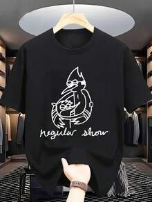 Men Regular Show Themed T-Shirt With Mordecai Rigby Cartoon Print Casual Round Neck Summer Tee Suitable For S Fans Outdoor Casual Attire Machine Washable TV Show Merchandise - màu đen - Xem 1