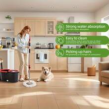 Set Of Spin Mop And Bucket With Wringer, Ideal For Bathroom Use, Including A 360° Spinning Mop Bucket System With Three Microfiber Mop Replacement Heads And A 61" Adjustable Stainless Steel Handle For Effective Floor Cleaning - 綠色升級 - 查看 7