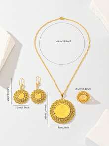 5pcs Women's Gold Jewelry Set - Rose Flower Pattern - Suitable For Women's Daily Wear, Holiday, Wedding Jewelry Gift, Mother's Gift, Ramadan Jewelry - Yellow Gold - View 2