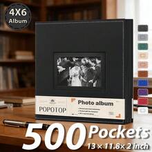 4x6 Photo Album 100/500/800 Pockets - Vegan Leather Refillable Album With DIY Front Window, For Family Wedding Photocards Valentines Day Gifts For Her - 黑色 - 查看 12