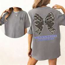 Vintage Camo Bow Hunting Shirt, Wild Southern Camo T-Shirt,Simply Printed Graphic Shirt,Daily Casual Womenswear-Unisex Street-Style Cotton T-Shirt Top - 灰色 - 查看 7
