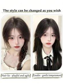 Elegant Clip-On Bangs Wig - Synthetic Fiber, Natural Look, No Adhesive Needed, Perfect For Daily Styling And Forehead Coverage, Suitable For All Races Women With Natural Wavy Hair - Multicolor - View 5