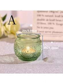 6个3D绿色向日葵玻璃烛台，光滑表面，桌面装饰烛台，复古玻璃烛台，适合家居和婚礼装饰，复古玻璃烛台，派对餐桌中心装饰玻璃烛台 - 彩色 - 查看 5