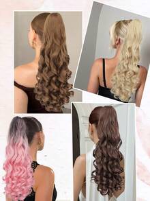 20 Inch Ultra-Soft Curly Wavy Ponytail Extension | Heat Resistant Synthetic Claw Clip For Women - Multicolor - View 9