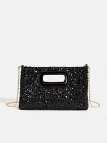 1件装女童新款时尚亮片优雅斜挎包，链条单肩包，手拿包，晚宴包，链条包，零钱包，钱包，适合日常、派对、旅行，理想的礼物 - 手拿晚餐包 - 查看 5