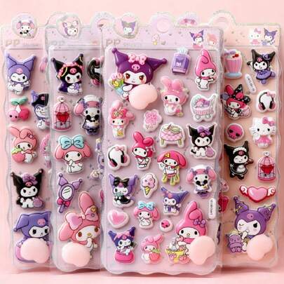 Cute & Sweet 3D Stickers - Cartoon Girl Style Black & Pink Stickers, Scrapbooking Decorative Materials, Girly Guka Fun Stickers, Student Stationery Creative Decor Stickers