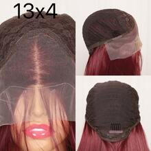 99J Wine Red Long Straight 13*4 Lace Front Synthetic Wig, Pre-Cut Hairline, Heat Resistant Fiber, Suitable For Daily, Party, Wedding, Gift - Multicolor - View 8