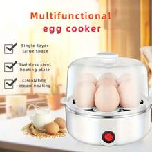 Double Flat Lid Design Egg Steamer Electric Egg Cooker, Multifunctional Breakfast Machine, Anti-Dry Protection, Stainless Steel Base, Family Health And Practical Gift, One Machine To Fix Breakfast, Giving Measuring Cup - 美規A型插(110-127V) - 查看 4