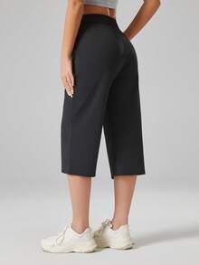 Women's High Waist Nylon Mesh Breathable Loose Fit Capri Pants With Side Pockets, Casual Sports Jogger Pants - Black - View 4