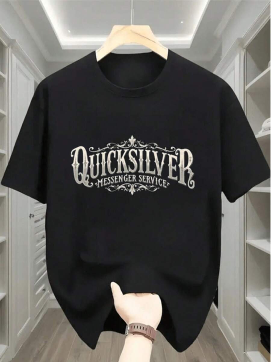 Messenger Service Graphic T-Shirt - Navy Casual Summer Tee With Lettering Breathable - Black - View 1