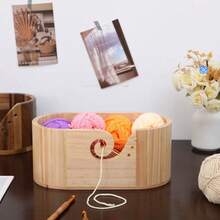 1个乡村风木质多功能毛线收纳碗 - 1个带孔椭圆形毛线收纳盒 - 28.5x15.2x12厘米 家用工艺工具 - 紅木色 - 查看 3