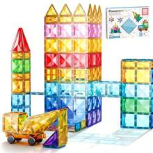 wsfPicassoTiles - Juego de 80 Piezas de Azulejos magneticos de construccion con Bloques de construccion educativos con Diamante de Coche Juguete para Juguetes sensoriales Stem para Desarrollo delaad - 80Piezas - Ver 3