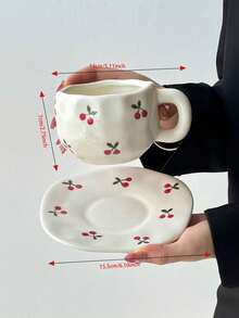 1 set tasse à café et soucoupe coréen mignon, en céramique, style minimaliste, article ménager, tasse à eau, latte de bureau, grande tasse à café, convient pour le matcha, le cold brew, le thé du Moyen-Orient, le café arabe, la grande tasse à café américaine, excellent cadeau pour les amis et la famille - Multicolore - Voir 7