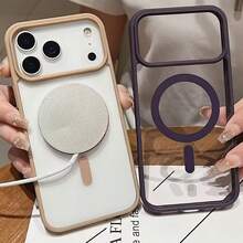 1pc Desert Gold Magnetic Transparent Acrylic Shockproof Protective Case With TPU Soft Frame And Hard Backboard, 2-In-1 Compatible With Wireless Charging Compatible With Apple 17 Pro/17 Pro Max, Apple Air, 17/16 Pro/16 Pro Max/16 Plus/16/16E/SE4/15 Pro/15 Pro Max/15 Plus/15/14 Pro/14 Pro Max/14 Plus/14/13 Pro/13 Pro Max/13/12 Pro/12 Pro Max/12/11 Pro Max/11/11 Pro And S25 Ultra, S24 Ultra, S23 FE, S22+ - Desert Gold - View 4