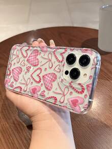 1pc Girly Valentine's Day Plaid, Stripe, Heart, Bow Design Painted Transparent Airbag Shockproof Phone Case, Suitable For Samsung/ XS/XS Max/XR/11/12/13/14/14 Plus/15/15 Plus/16/16 Plus/7/8 Plus/17/17 Pro And Other Phone Models - Multicolor - View 7