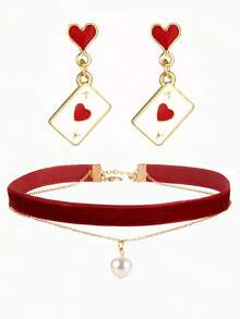 3pcs Women Fashion Asymmetric Heart & Playing Card Pendant Necklace Choker Set - Multicolor - View 17