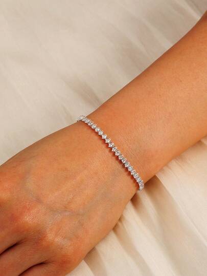 1pc Fashionable Minimalist Hip-Hop Sparkling Zirconia Bracelet, Suitable For Daily Wear And Parties