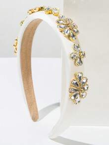 1 pièce Bandeau en tissu de couleur unie de haute qualité vintage pour femmes, avec décoration élégante de pierres étincelantes, convient pour les fêtes, les banquets et les sorties - FG542 - Blanc - Voir 4