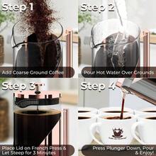 Stainless Steel French Press Coffee Maker 34 Oz - Easy To Use Insulated Coffee Press With 4 - Level Filtration, Manual Brewer Tea, Camping Travel With, Durable Glass - C. Vàng hồng - Xem 6