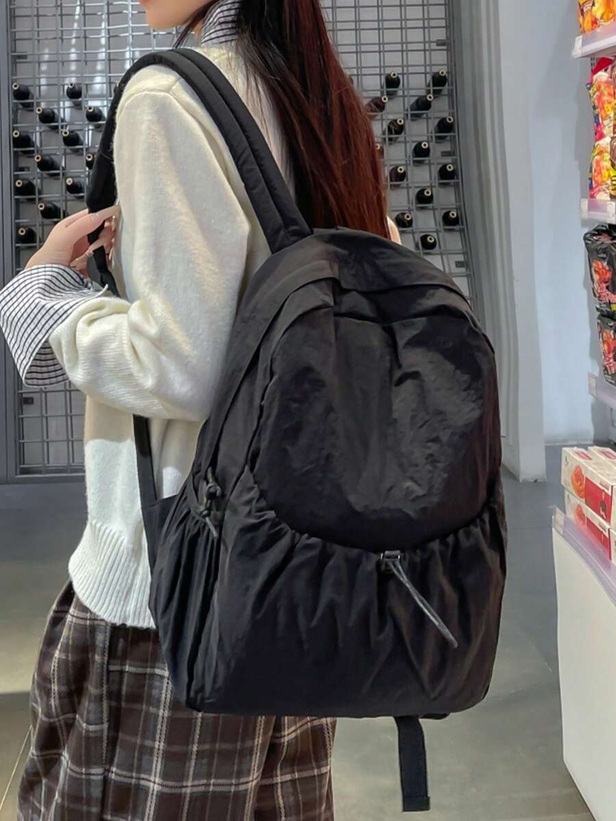 情侣款帆布材质纯色时尚背包，大容量收纳，可调节肩带，适合学生、通勤、休闲、旅行