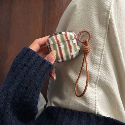 红绿条纹星形图案耳机保护套，适用于 Pro 3、Pro 2，保护壳适用于第三代/第二代苹果无线蓝牙耳机，带腕带